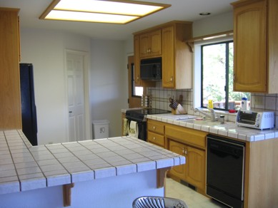 View of kitchen from dining room