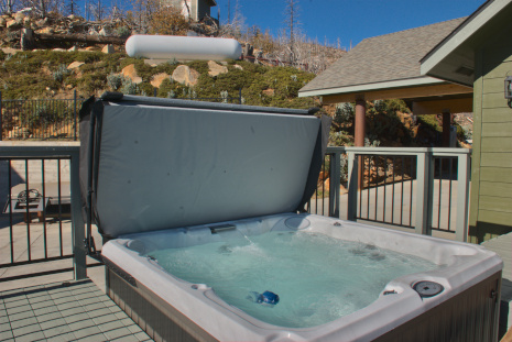 View of hot tub with cover open